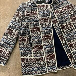 ZARA Basic Small Multicolor Tapestry Aztec Boho Full Zip Blazer Jacket Patchwork